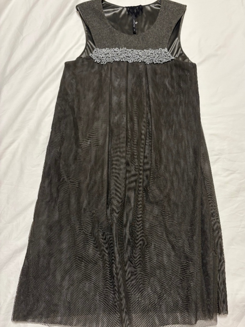 Vintage 2003 Poleci Designer Beaded Wool & Tulle Dress Small Y2K Archive